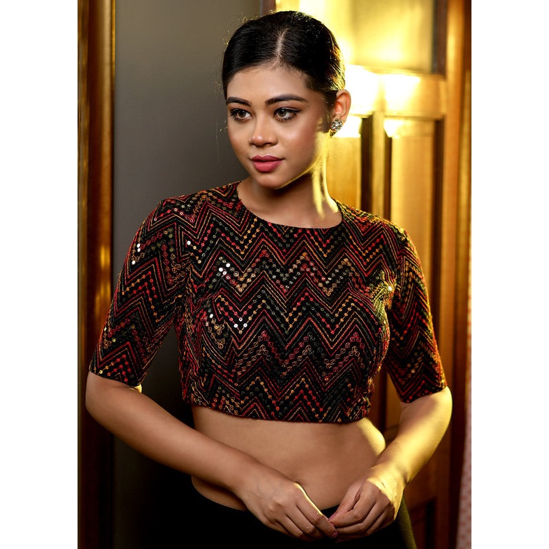 Black Sequined Designer Blouse - JD986588645