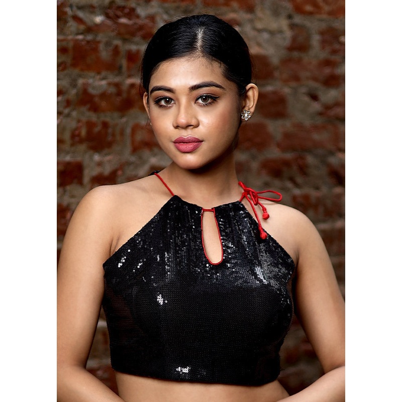 Black Sequined Designer Blouse - JD986588646