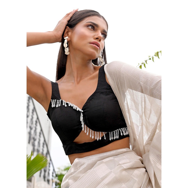Black Silk Designer Blouse - JD986588641
