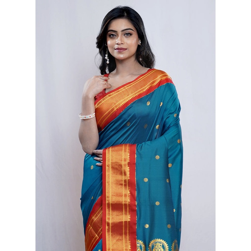 Blue Dupion Silk Saree With Blouse Piece - JD986588492