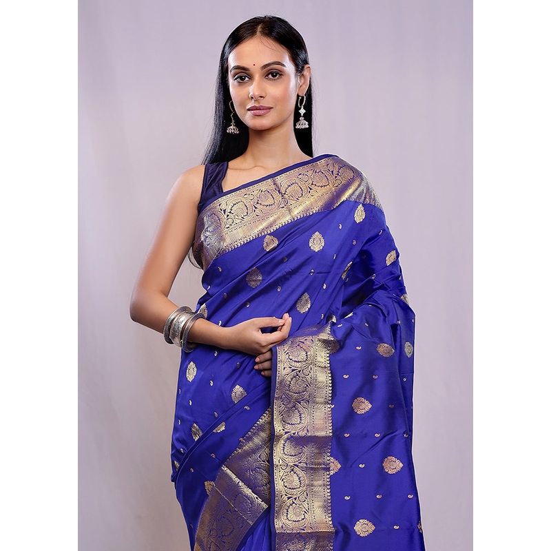 Blue Kanjivaram Silk Saree With Blouse Piece - JD986588664