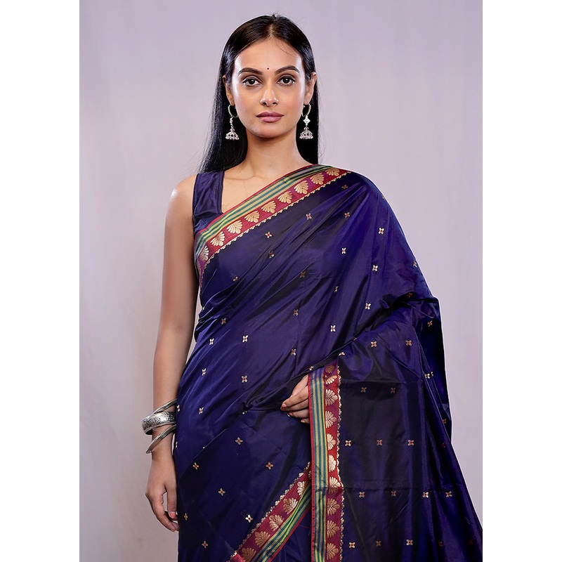 Blue Kanjivaram Silk Saree With Blouse Piece - JD986588665