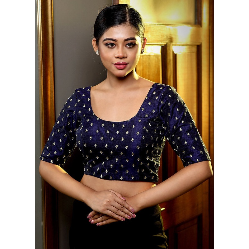 Blue Raw Silk Designer Blouse - JD986588638