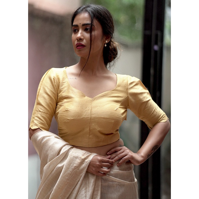 Golden Dupion Silk Designer Blouse - JD986588631