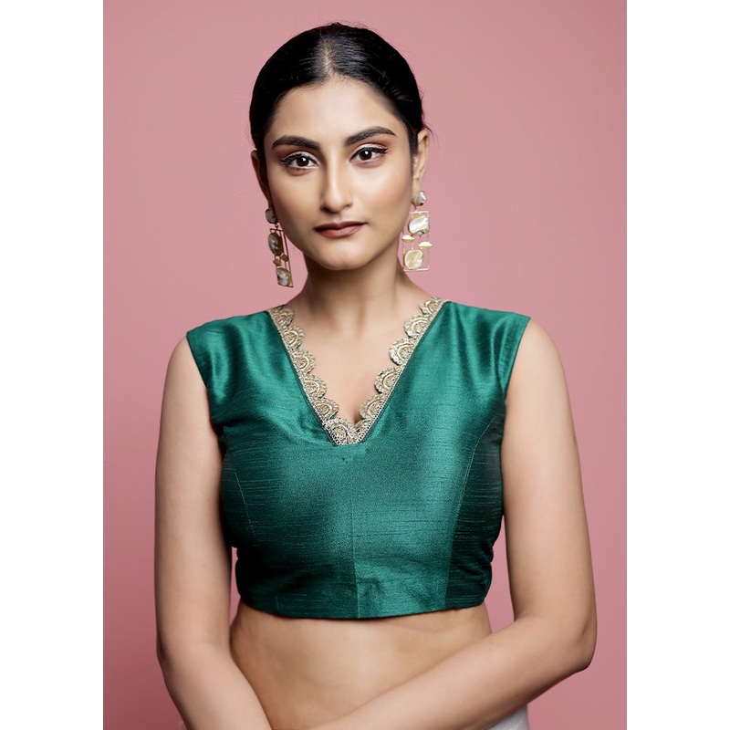 Green Dupion Silk Designer Blouse - JD986588623