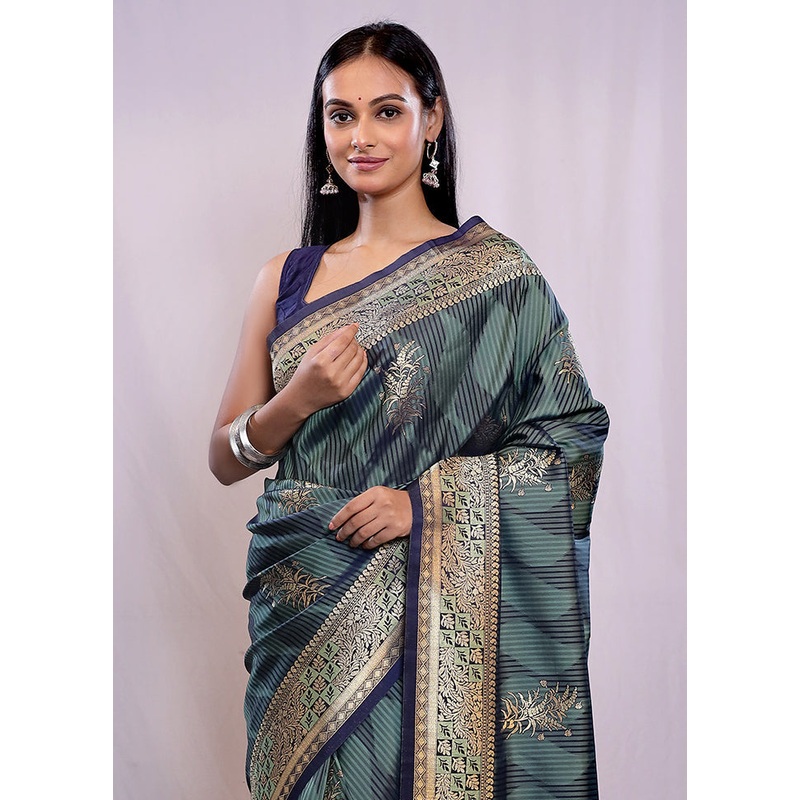 Green Dupion Silk Saree With Blouse Piece - JD986588662