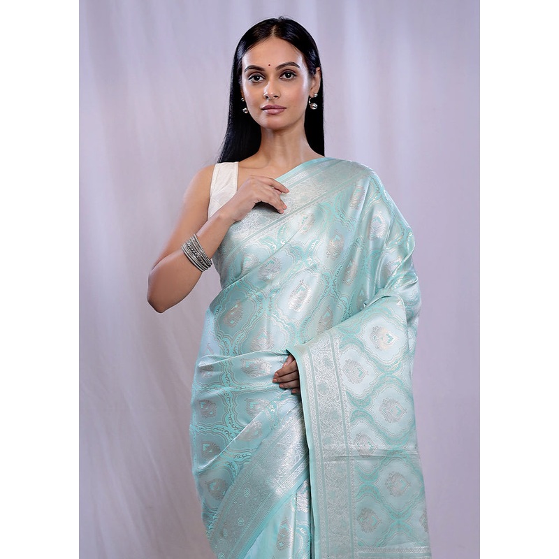 Green Dupion Silk Saree With Blouse Piece - JD986588663