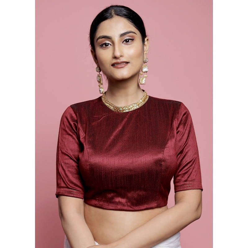 Maroon Dupion Silk Designer Blouse - JD986588612
