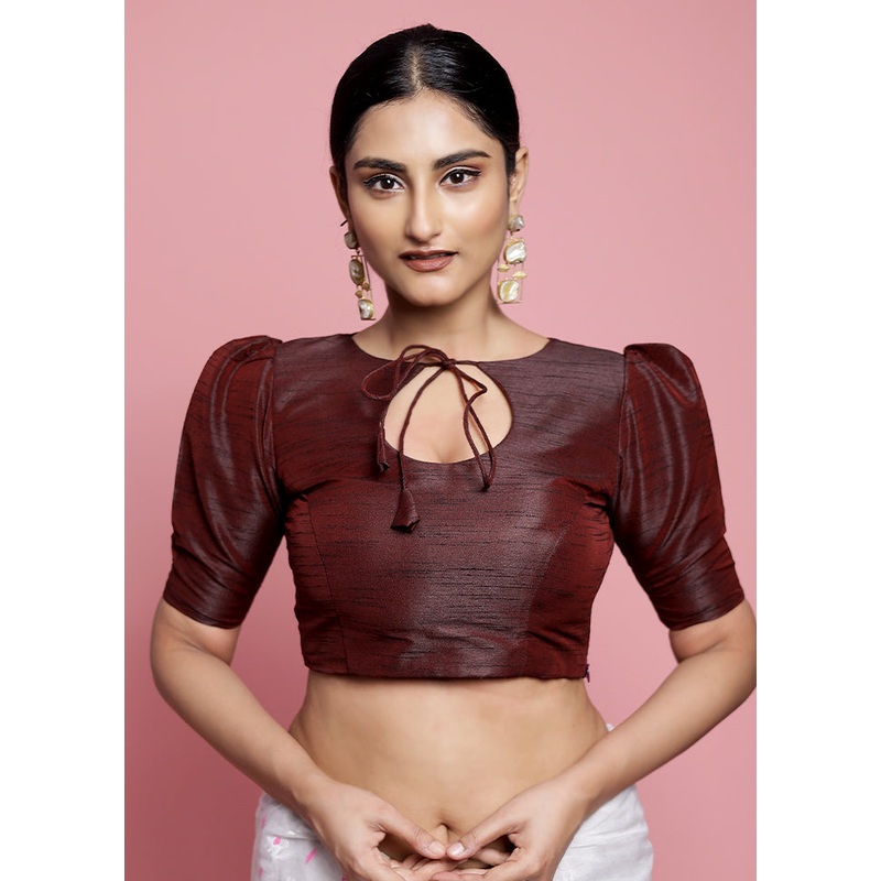 Maroon Dupion Silk Designer Blouse - JD986588613