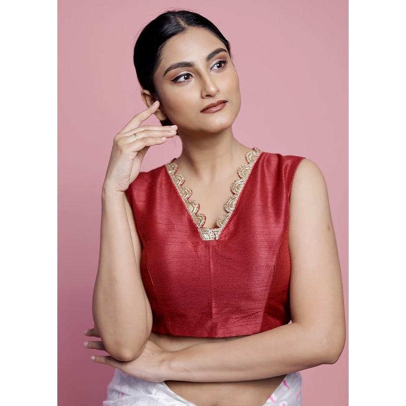 Maroon Dupion Silk Designer Blouse - JD986588614