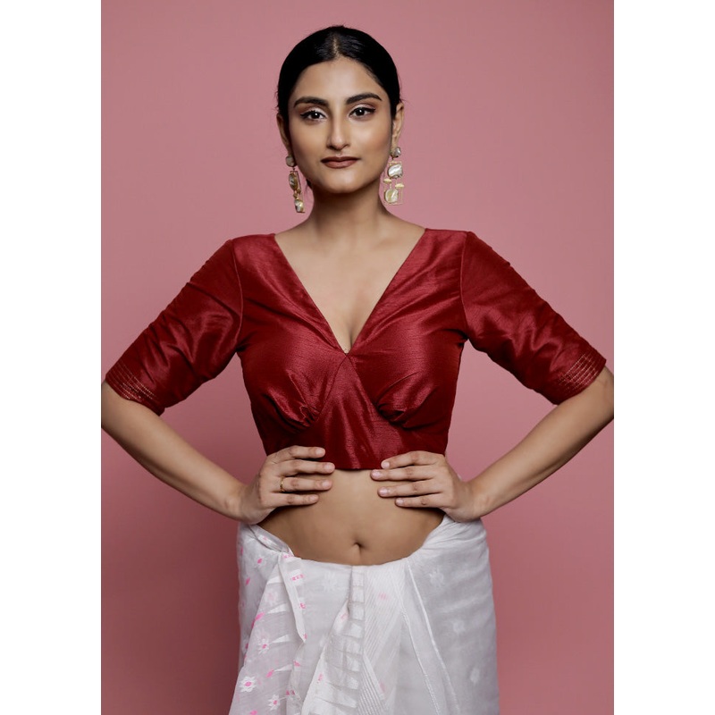 Maroon Dupion Silk Designer Blouse - JD986588617