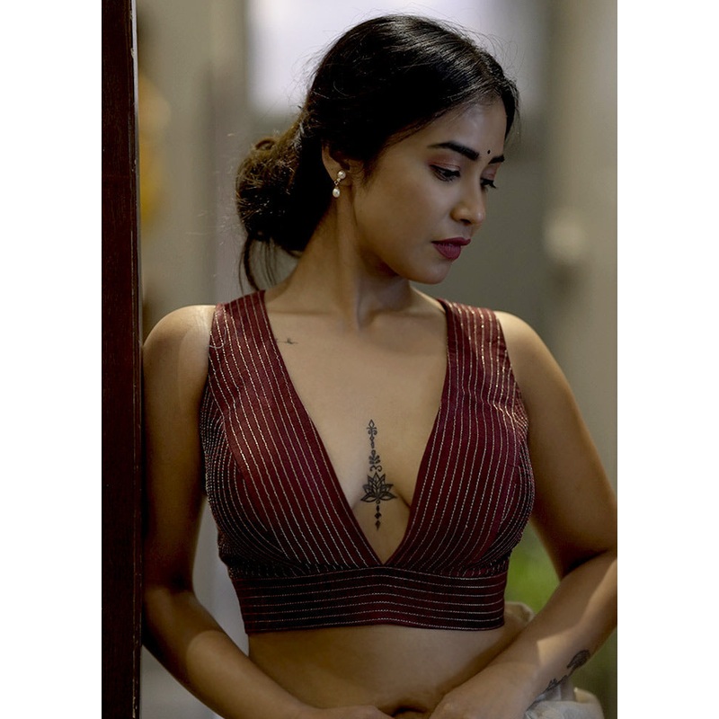 Maroon Dupion Silk Designer Blouse - JD986588618