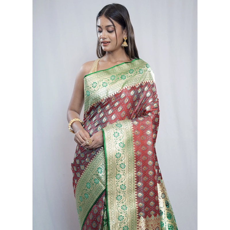 Maroon Tanchoi Banarasi Silk Saree With Blouse Piece - JD986588668