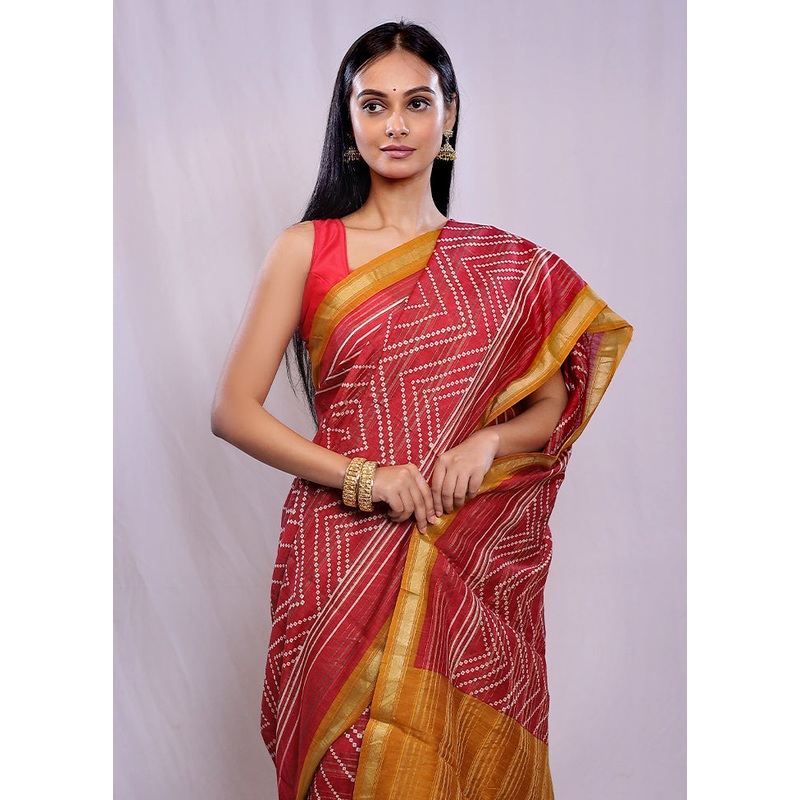 Pink Printed Pure Silk Saree With Blouse Piece - JD986588661