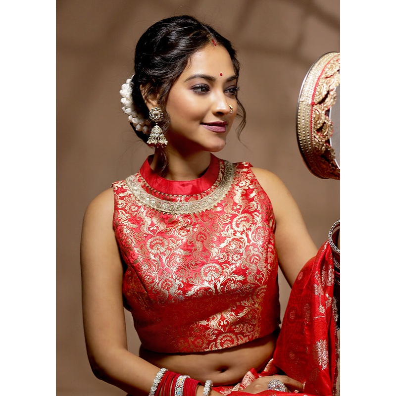 Red Brocade Designer Blouse - JD986588600