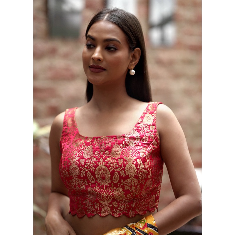 Red Brocade Designer Blouse - JD986588603