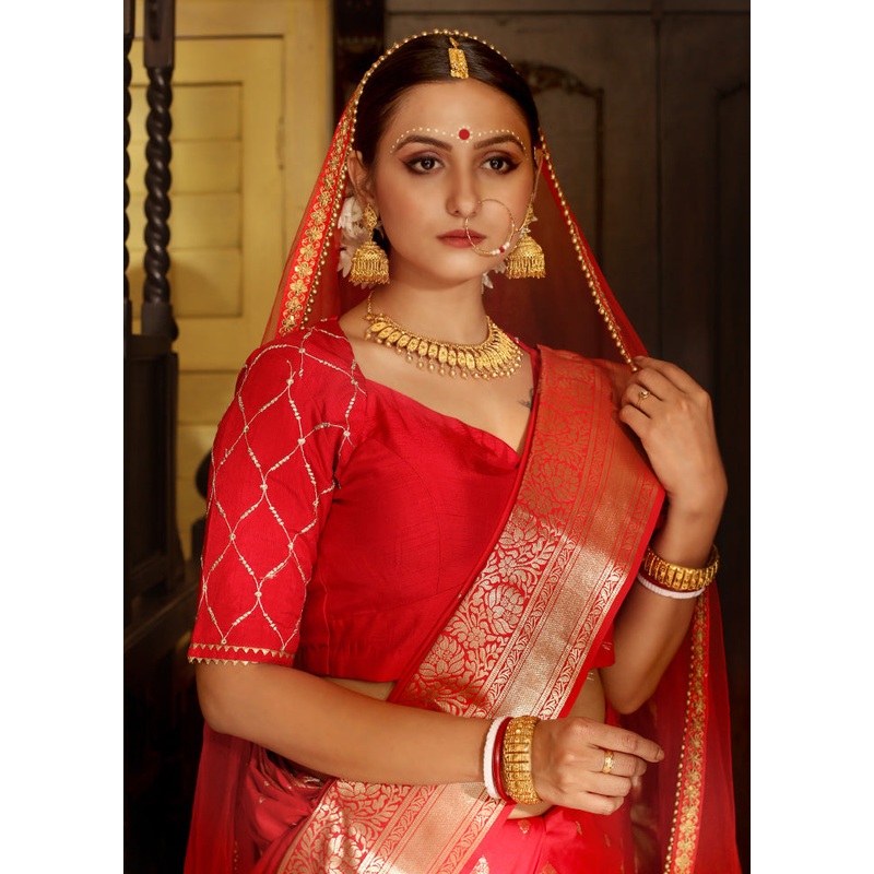Red Dupion Silk Designer Blouse - JD986588593