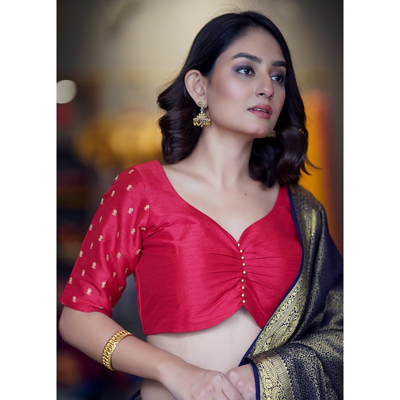 Red Dupion Silk Designer Blouse - JD986588595