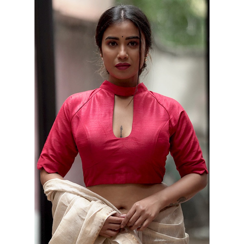 Red Dupion Silk Designer Blouse - JD986588608