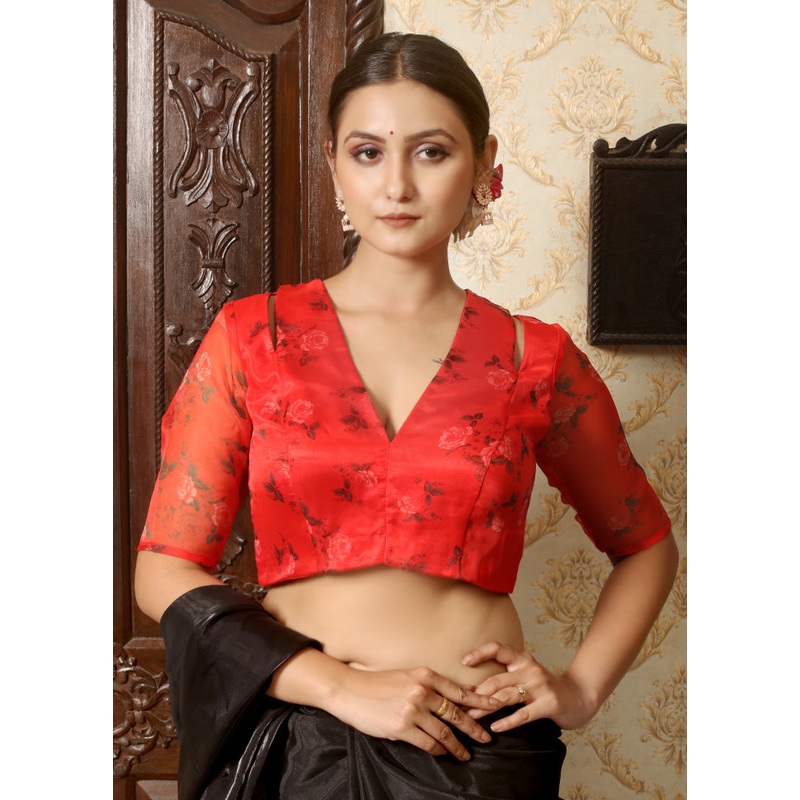 Red Organza Designer Blouse - JD986588591