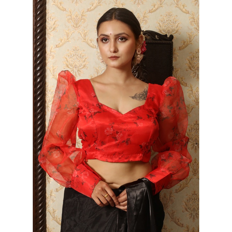 Red Organza Designer Blouse - JD986588592