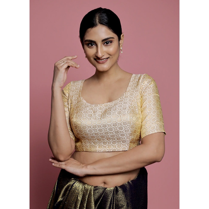 White Brocade Designer Blouse - JD986588581