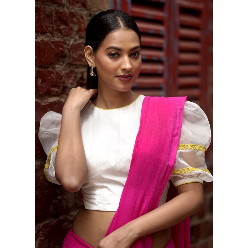 White Silk Designer Blouse - JD986588579