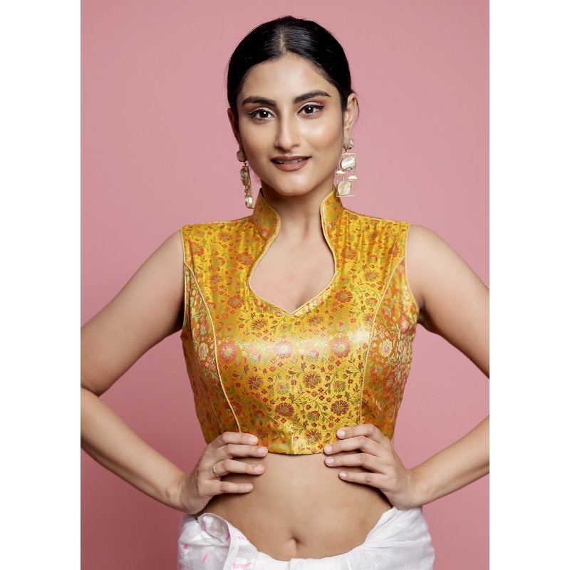 Yellow Brocade Designer Blouse - JD986588607