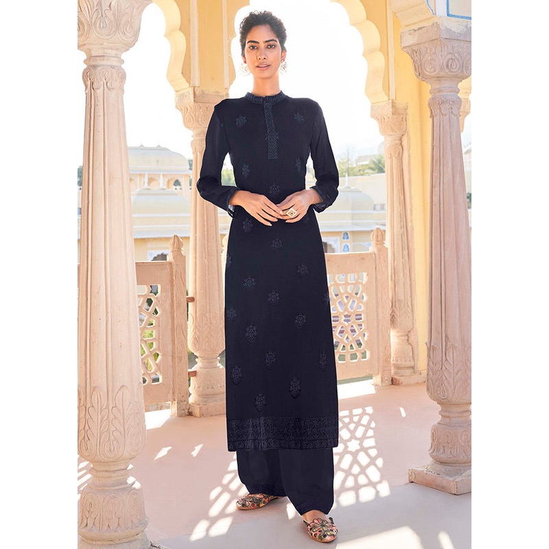 2 Pc Blue Readymade Georgette Chikankari Kurti Set - JD986588451