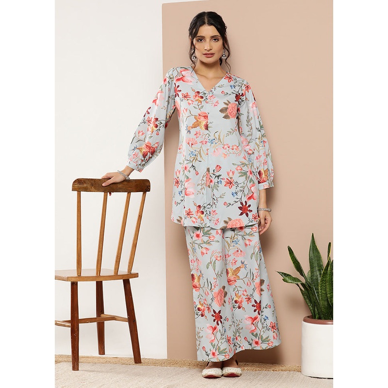 2 Pc Blue Readymade Silk Kurti Set - JD986588453