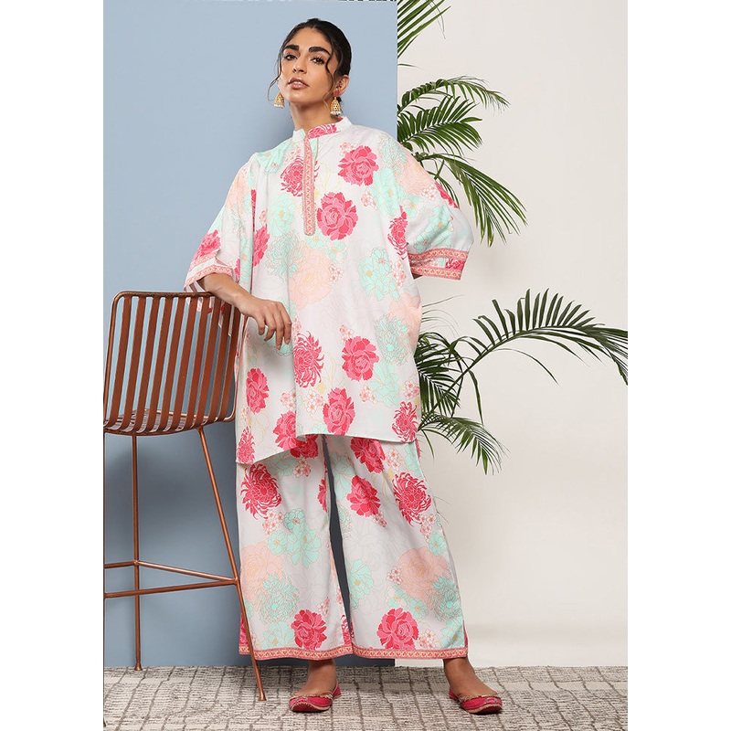 2 Pc Blue Readymade Silk Kurti Set - JD986588455