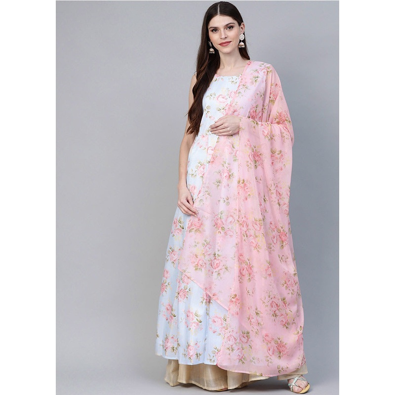 2 Pc Off White Silk Anarkali Kurti With Dupatta - JD986588435
