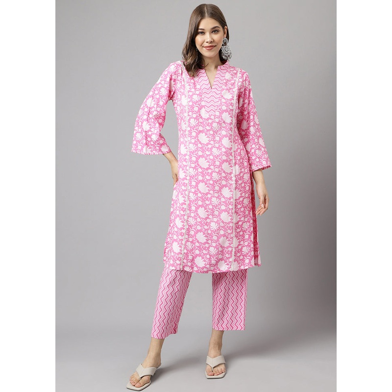2 Pc Pink Readymade Cotton Kurti Set - JD986588459
