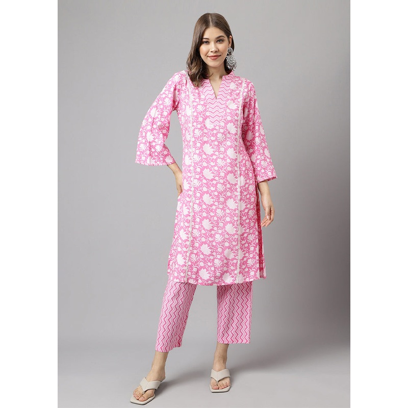 2 Pc Pink Readymade Cotton Kurti Set - JD986588460