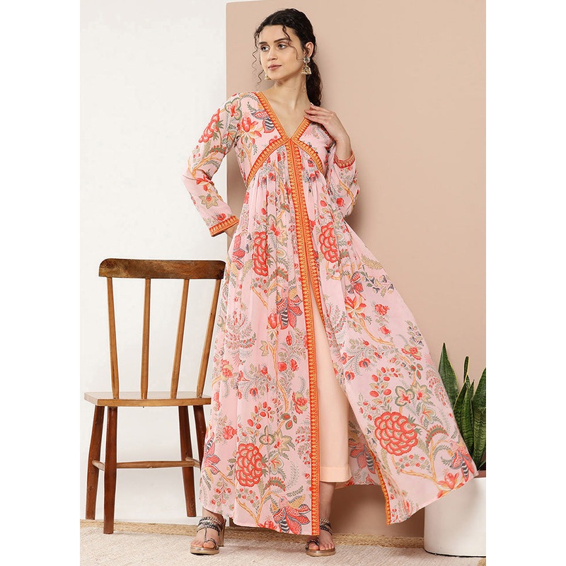 2 Pc Pink Readymade Georgette Kurti Set - JD986588462
