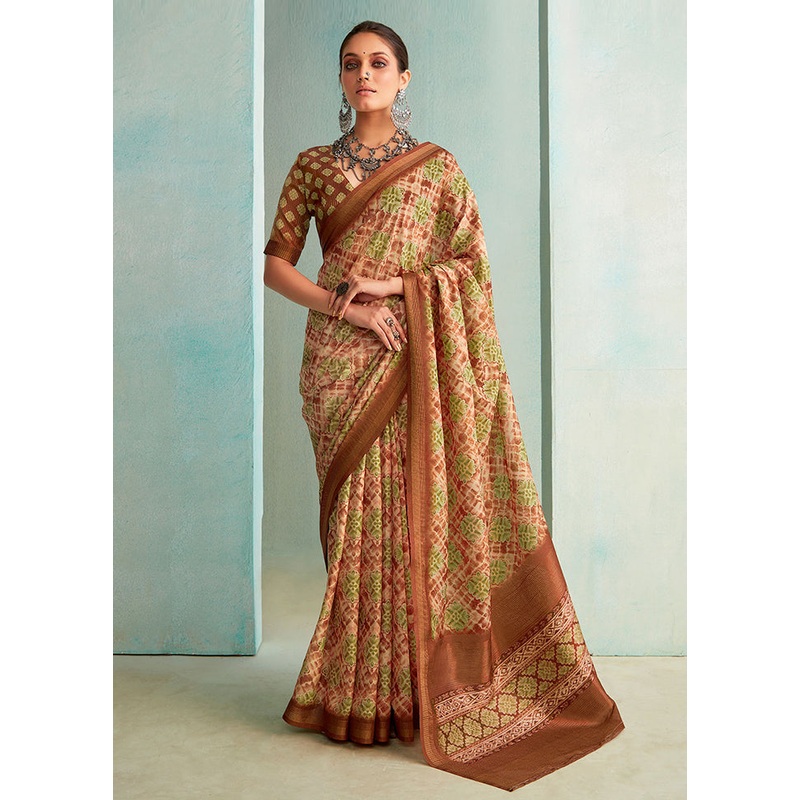 Beige Dupion Silk Saree With Blouse Piece - JD986588349