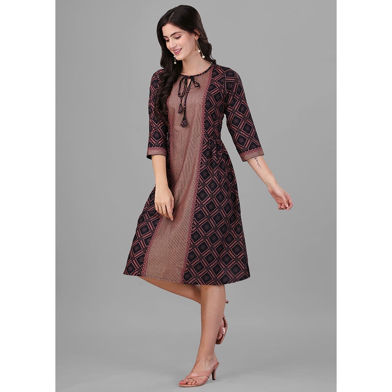 Black Foil Print Readymade Tunic - JD986588413