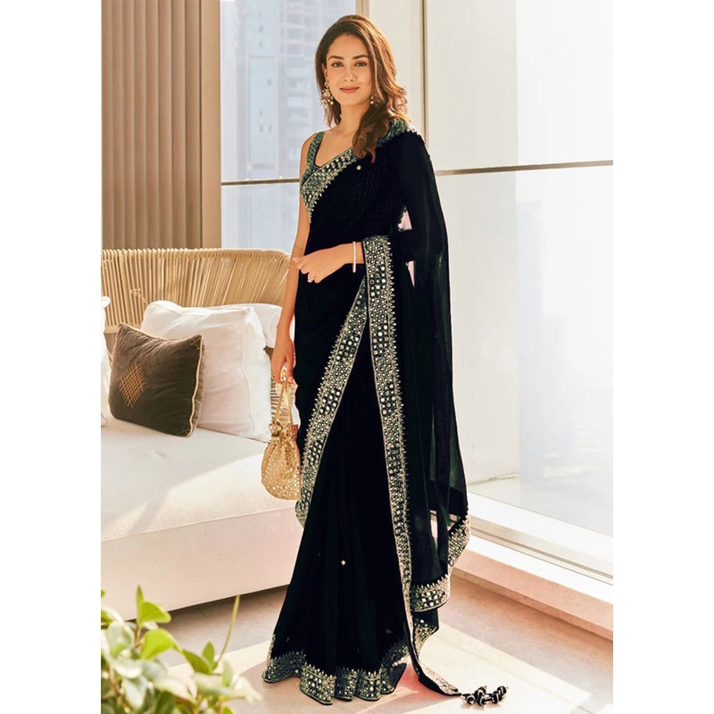 Black Georgette Saree With Blouse Piece - JD986588339