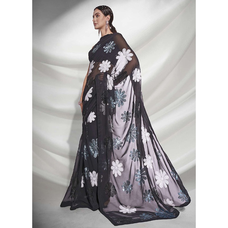 Black Georgette Saree With Blouse Piece - JD986588342