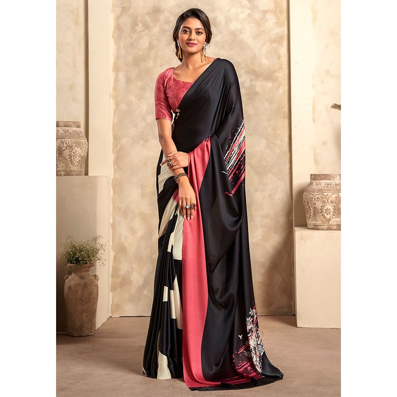 Black Silk Saree With Blouse Piece - JD986588337