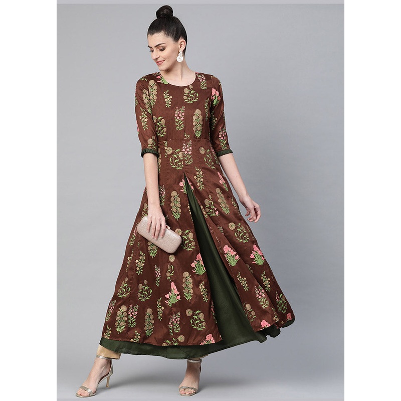 Brown Readymade Printed Kurti - JD986588412