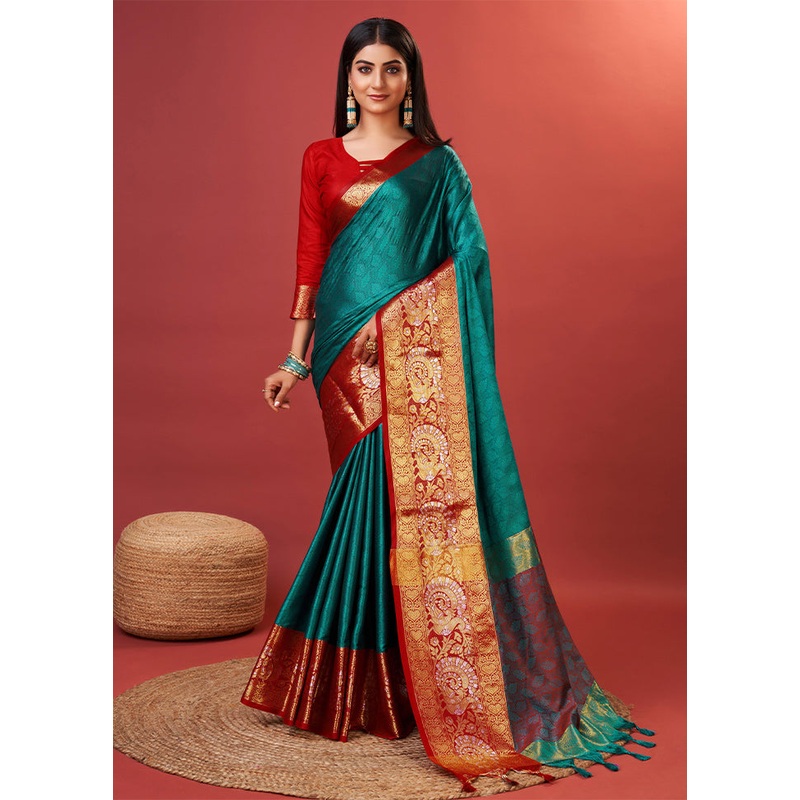 Firoza Cotton Saree With Blouse Piece - JD986588323