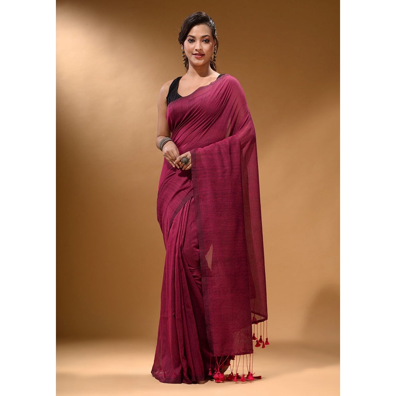 Fuchsia Pure Cotton Saree With Blouse Piece - JD986588320