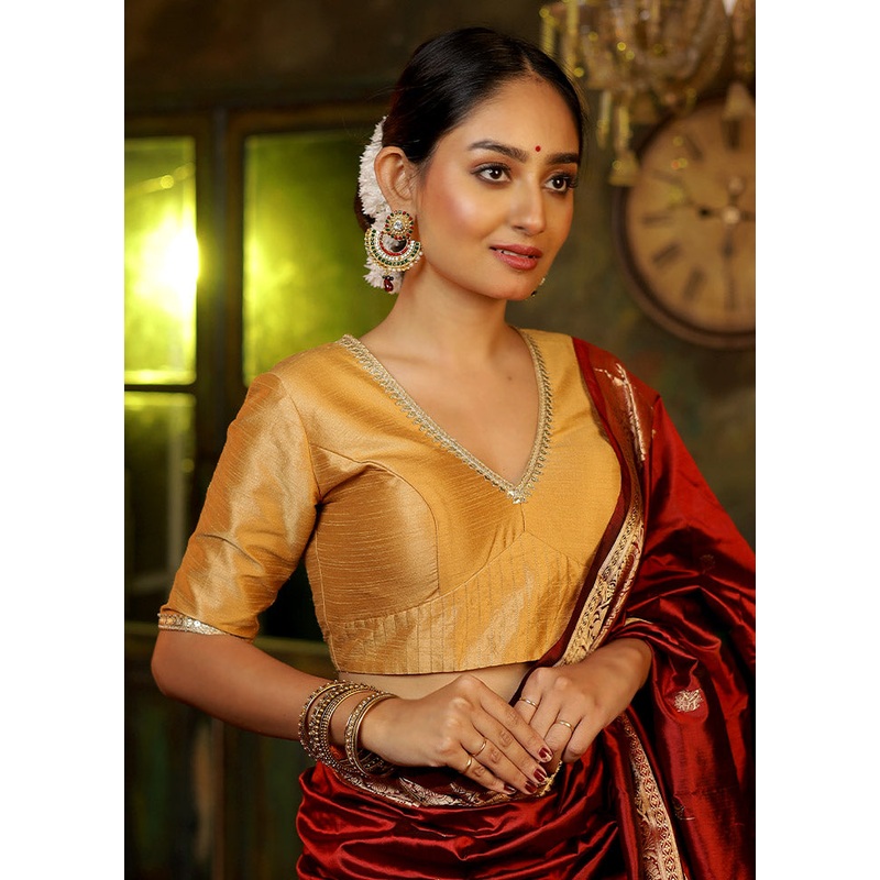 Golden Dupion Silk Designer Blouse - JD986588350