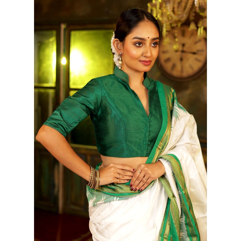 Green Dupion Silk Designer Blouse - JD986588356