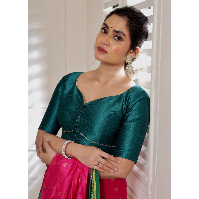 Green Dupion Silk Designer Blouse - JD986588398