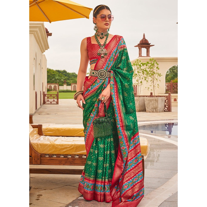 Green Dupion Silk Saree With Blouse Piece - JD986588318