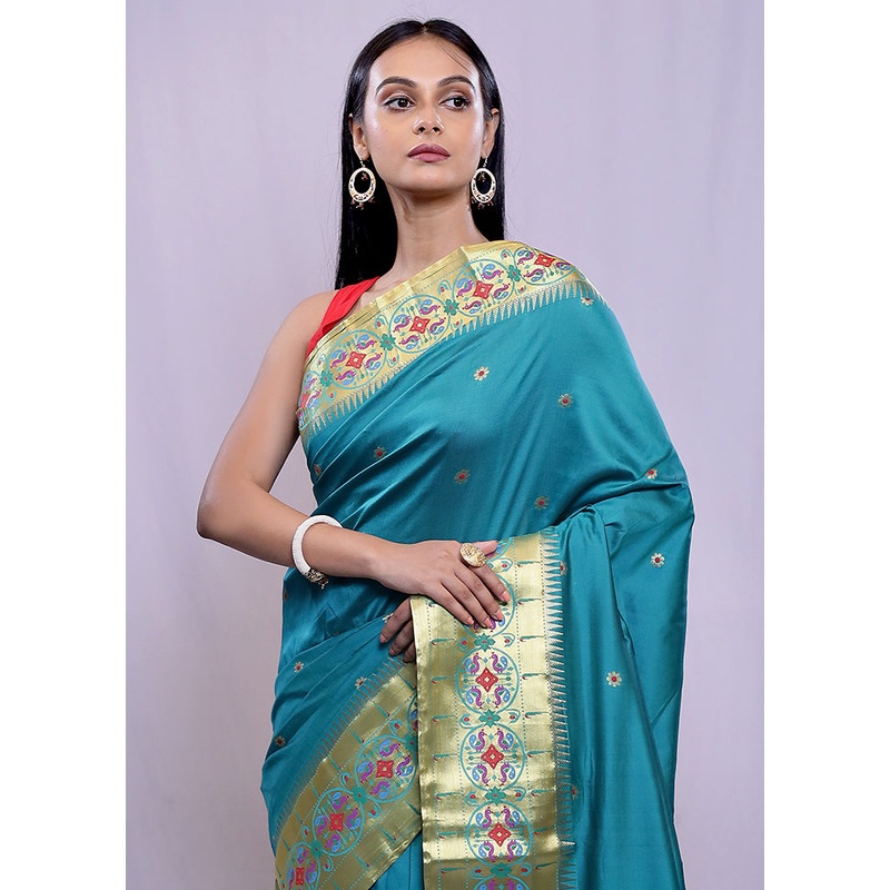 Green Dupion Silk Saree With Blouse Piece - JD986588405