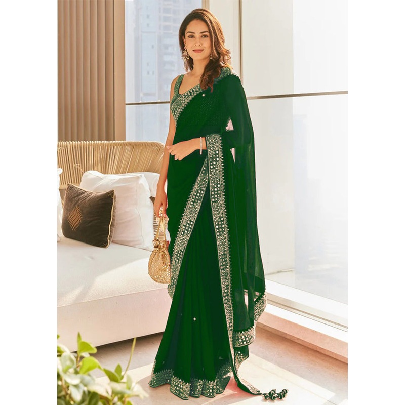 Green Georgette Saree With Blouse Piece - JD986588313
