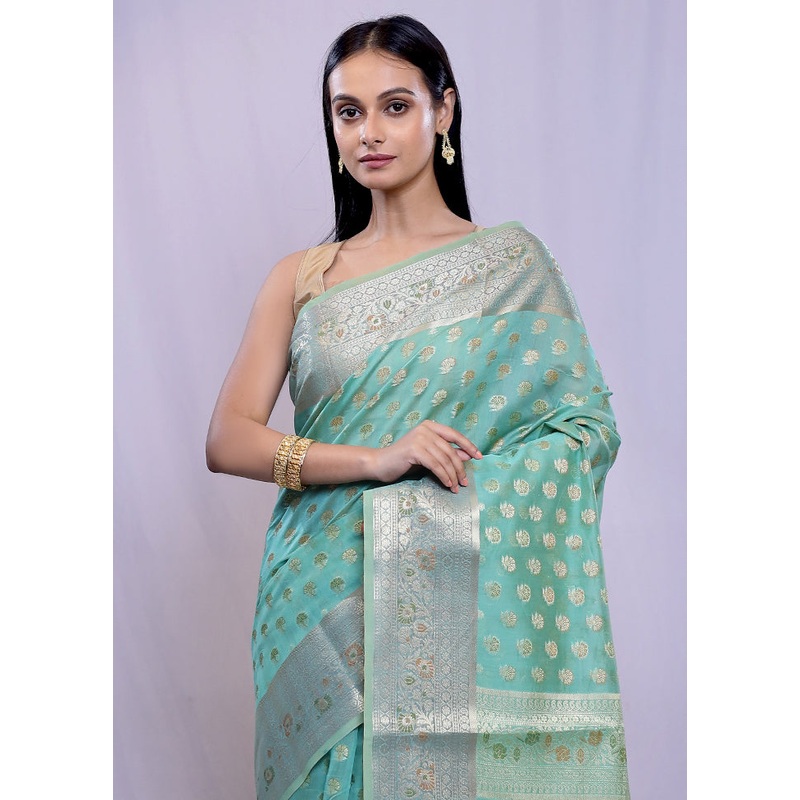 Green Kora Silk Saree With Blouse Piece - JD986588404